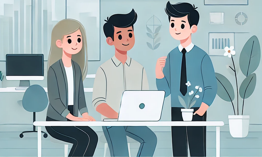 Team collaborating in a modern tech office