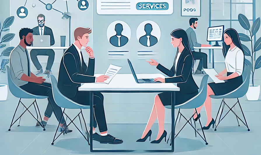 Team working in a modern tech consulting office